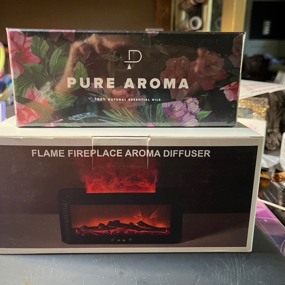 NWOT Fireplace Diffuser and a set of Pure Aroma bottles of oils